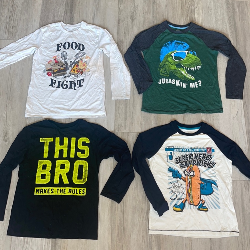 M(10-12) Bundle of 4 Big Boys Crew Neck long  Sleeve graphic T-Shirts cotton